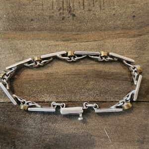 Mens Sterling Silver & Brass Link Bracelet